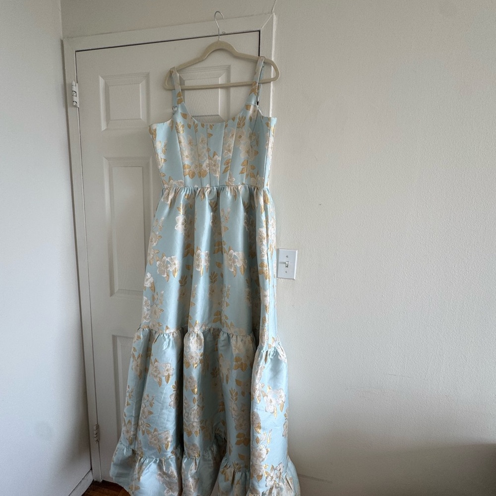 V. Chapman Blue and Cream Floral Maxi Dress